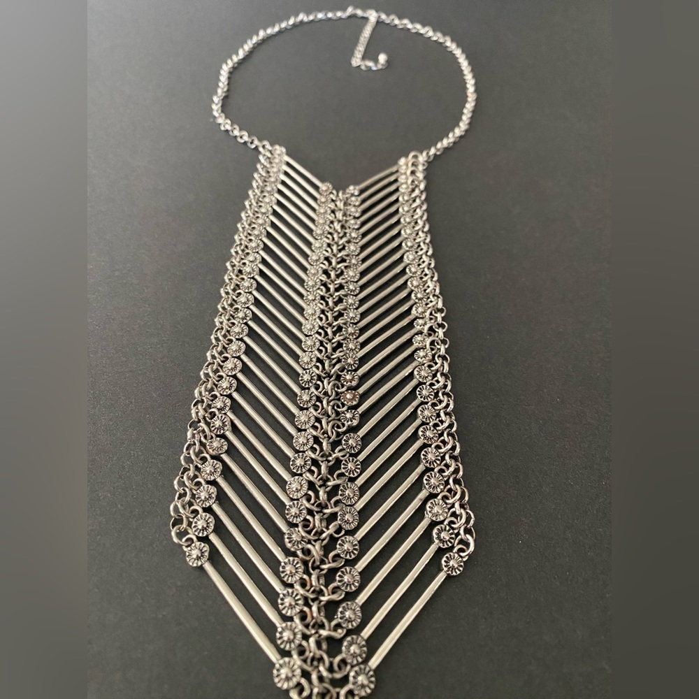 Silvertone Metal Stunning Statement Necklace. Mul… - image 5